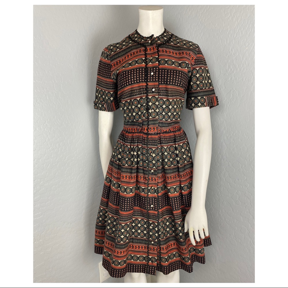 Vintage Jeanne Orange & Brown Floral & Stripe Print Fit & Flare Dress